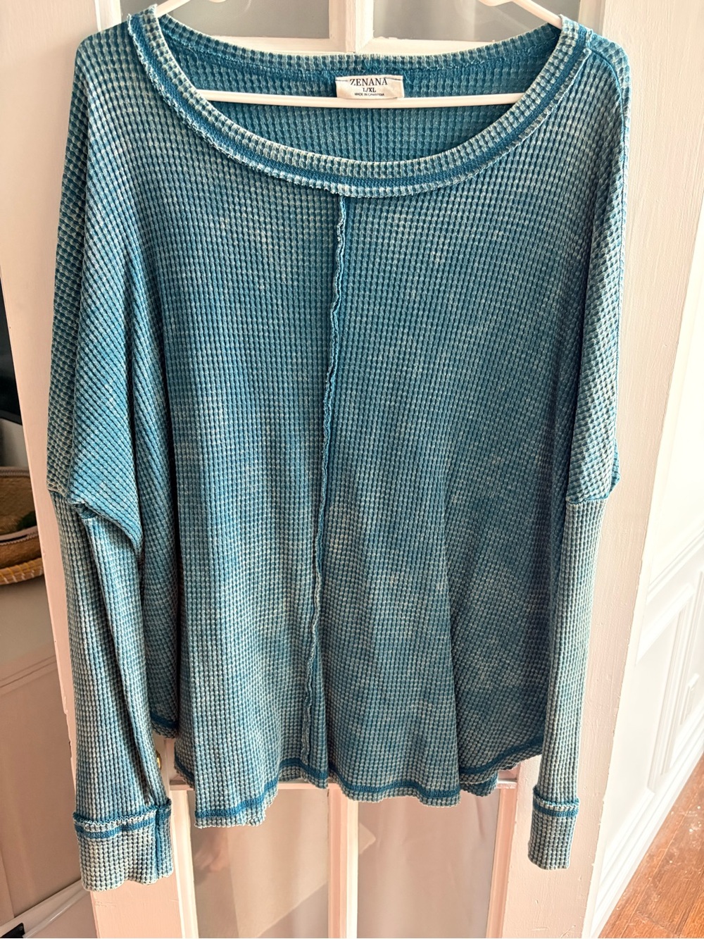 Zenana Outfitters Blue Waffle Knit Long Sleeve Top